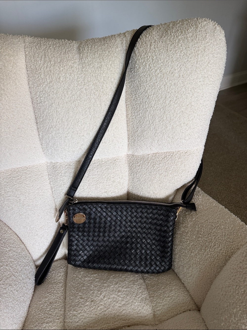 Black Woven Leather Crossbody Bag - Unbranded